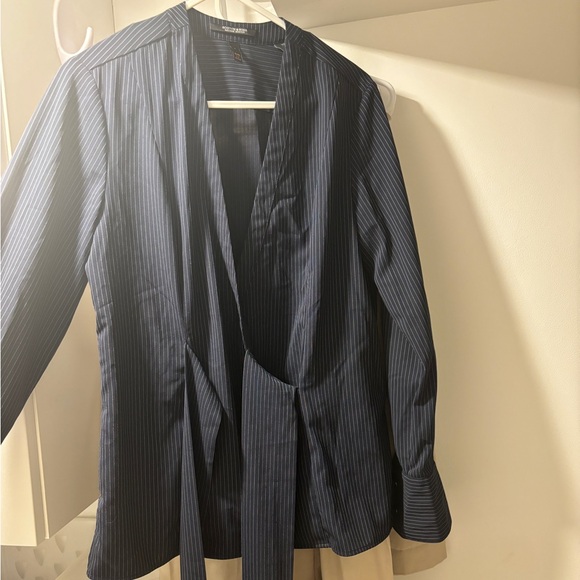 Dark blue pinstripe top with waist tassels - Picture 1 of 2